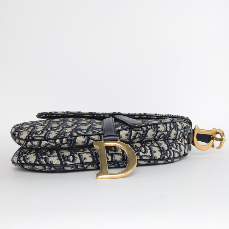 Dior Saddle Medium | Blue Oblique Jacquard Fabric Brushed Gold Hardware