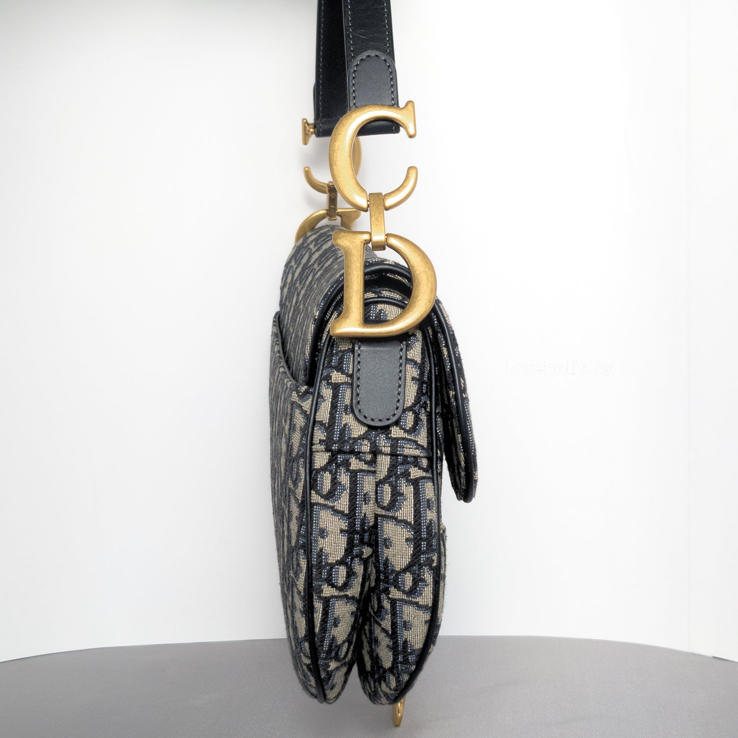 Dior Saddle Medium | Blue Oblique  Jacquard Fabric Brushed Gold Hardware-details