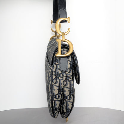 Dior Saddle Medium | Blue Oblique  Jacquard Fabric Brushed Gold Hardware-details