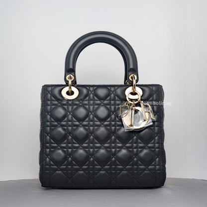 Dior Lady Dior Medium | Black Lambskin Gold Hardware-whitebackground