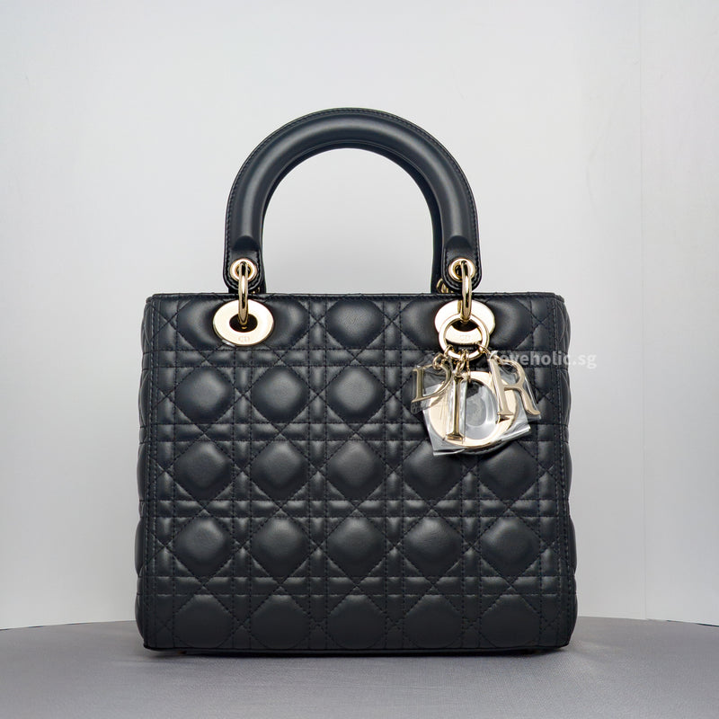 Dior Lady Dior Medium | Black Lambskin Gold Hardware-whitebackground