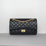 Chanel Reissue 2.55 Small | Black Calfskin Brushed Gold Hardware-whitebackground