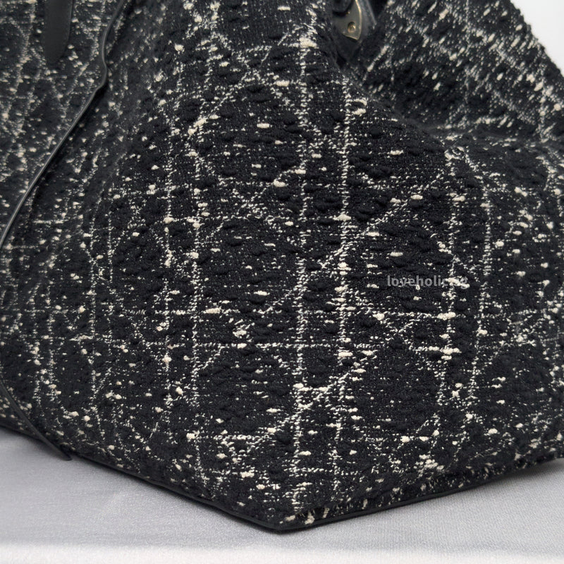 Large Toujours | Black Tweed with White Cannage Motif Light Gold Hardware