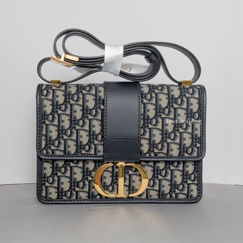 Dior Montaigne 30 Oblique Jacquard Blue Jacquard Fabric Gold Hardware-back