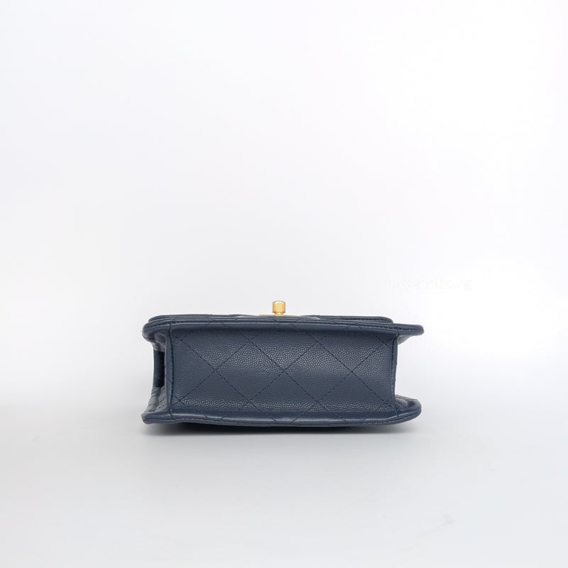 Chanel Sweet Mini Square Flap 21K Dark Blue/Navy  Caviar Brushed Gold Hardware