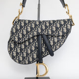 Dior Saddle Medium | Blue Oblique Jacquard Fabric Brushed Gold Hardware-whitebackground