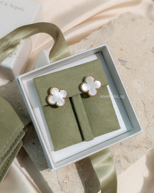 Van Cleef & Arpels VCA Earrings Vintage Alhambra | Mother of Pearl White  18K Gold Hardware -main