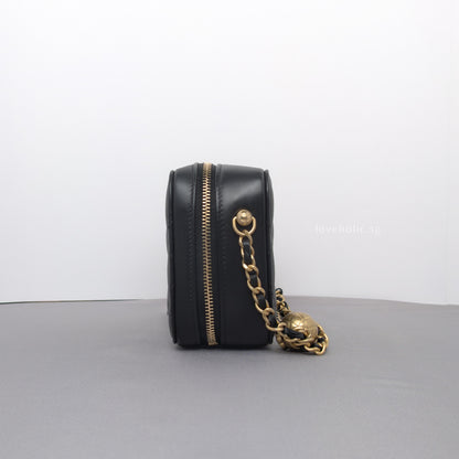 Camera Bag Mini with Pearl Crush | Black Lambskin Brushed Gold Hardware