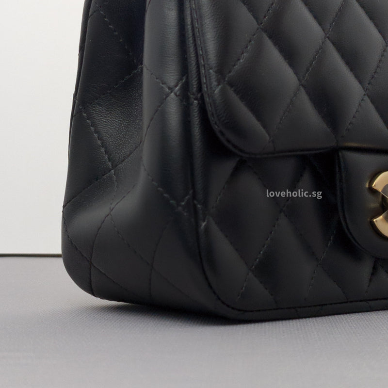 Classic Flap Mini Square | Black Lambskin Light Gold Hardware