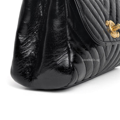 Hobo Chevron Crossbody Small | Black Aged Calfskin Brushed Gold Hardware