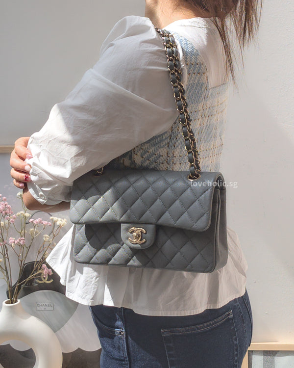 Chanel Classic Flap Small | Grey Caviar Light Gold Hardware-modelshots