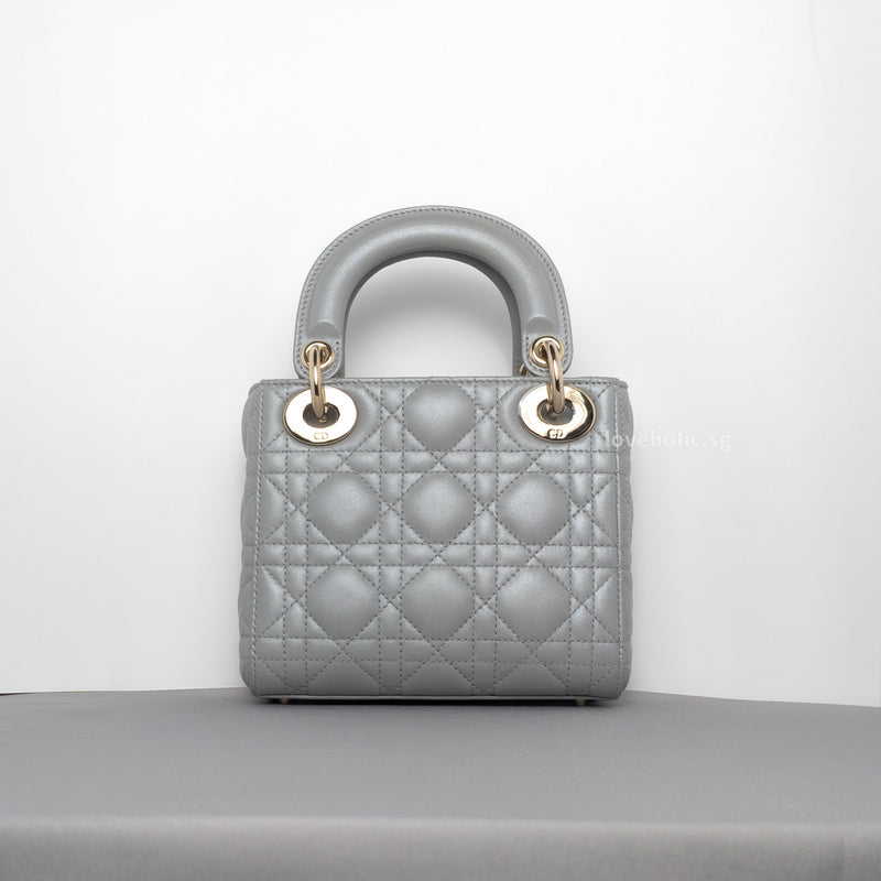 Dior Lady Dior Mini | Opal Grey Lambskin Light Gold Hardware-back