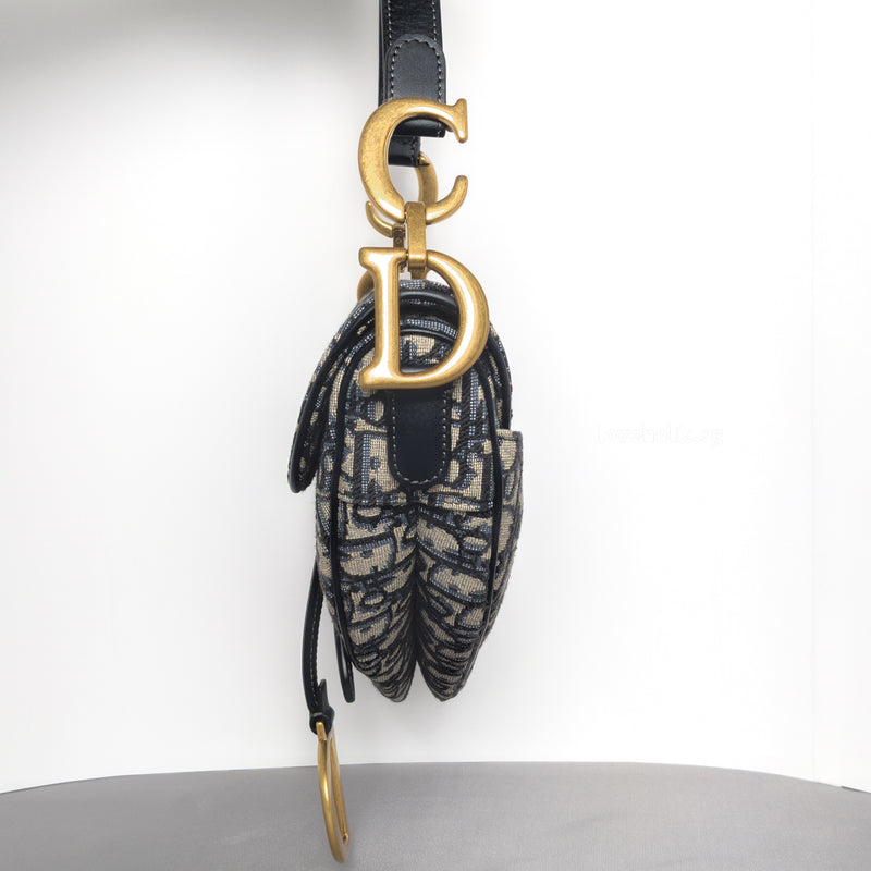 Saddle Medium | Blue Oblique  Jacquard Fabric Brushed Gold Hardware