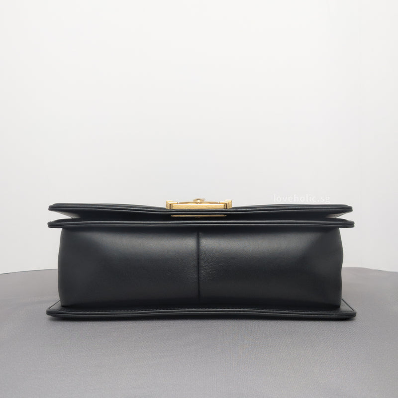 Boy Old Medium | Black Lambskin Brushed Gold Hardware