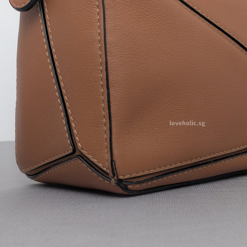 Puzzle Mini | Tan Calfskin Silver Hardware