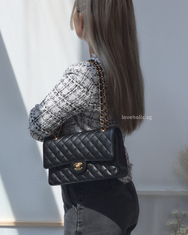 Chanel Classic Flap Medium | Black Caviar Light Gold Hardware-modelshots