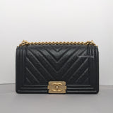 Chanel Boy Chevron Medium | Black Caviar Brushed Gold Hardware-whitebackground