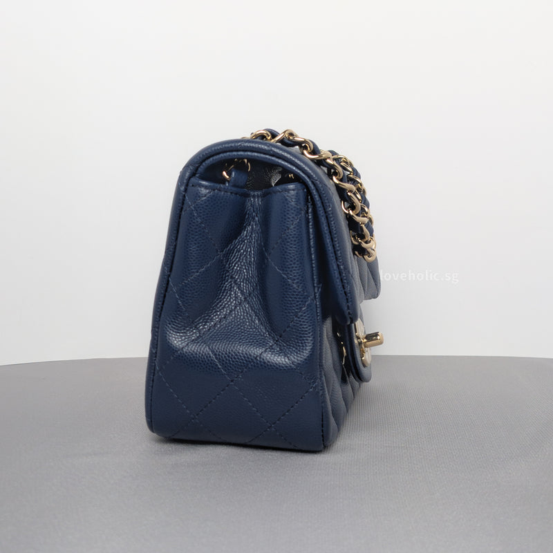 Classic Flap Mini Square | 17B Navy Blue Caviar Light Gold Hardware