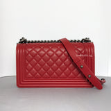 Chanel Boy Medium | Red Lambskin Ruthenium Hardware-back