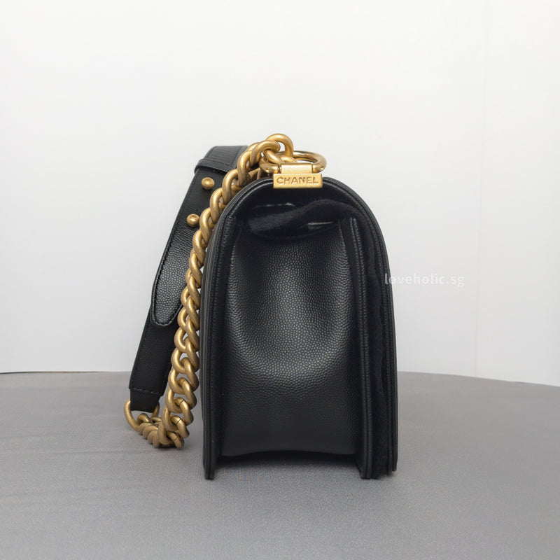 Chanel Boy Old Medium | Black Caviar Brushed Gold Hardware