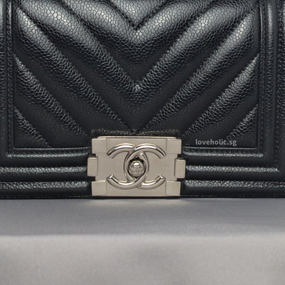 Boy Chevron Small | Black Caviar Silver Hardware