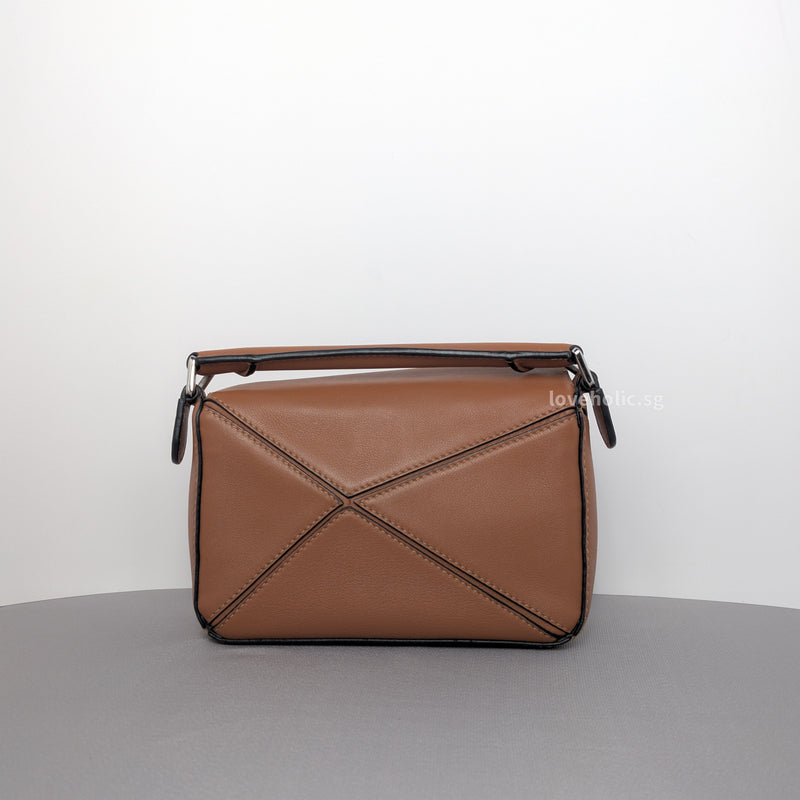 Loewe Puzzle Mini | Tan Calfskin Silver Hardware-details
