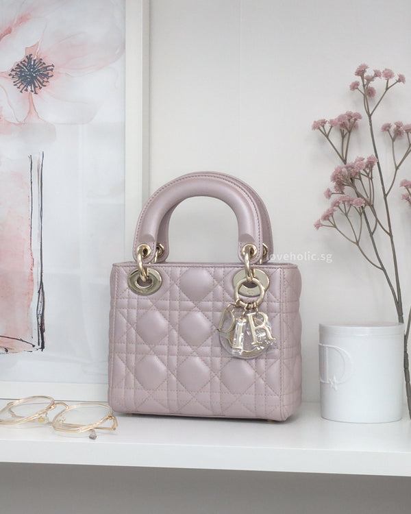 Dior Lady Dior Mini | Pearlescent Lotus Pink Lambskin Light Gold Hardware-main