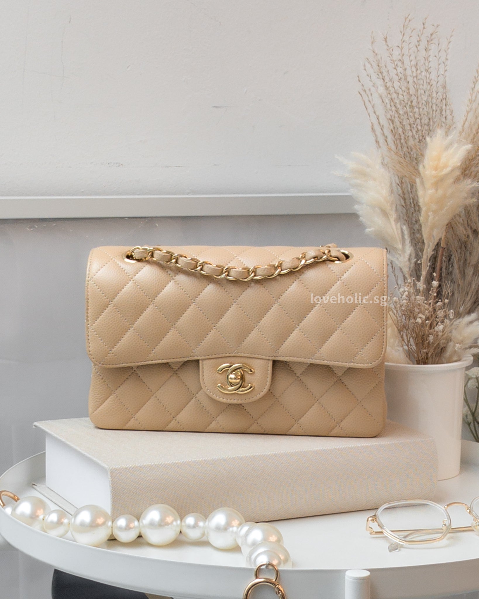 Chanel Classic Flap Small | Beige Claire Caviar Gold Hardware-main