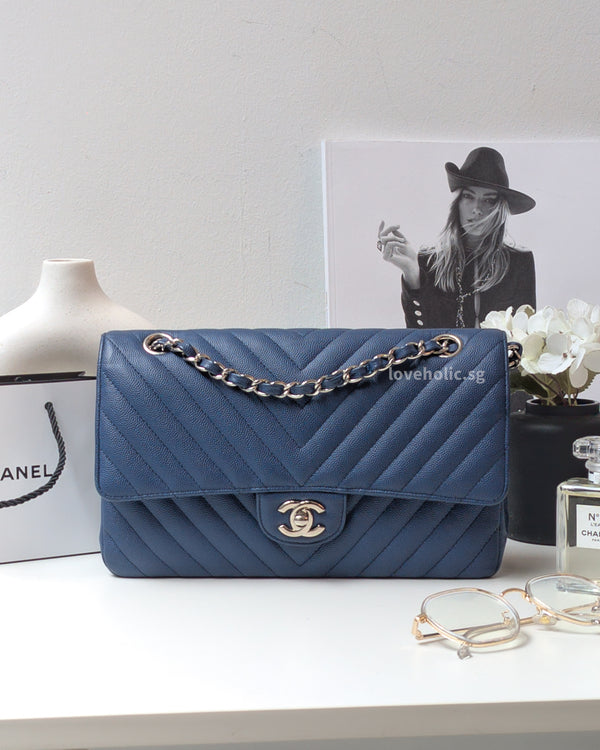 Chanel Classic Flap Chevron Medium | Navy Caviar Silver Hardware-main