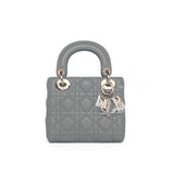 Dior Lady Dior Mini | Grey Lambskin Light Gold Hardware-whitebackground