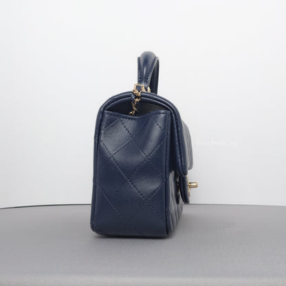 Mini Rectangle with Top Handle 24P Navy Lambskin Light Gold Hardware
