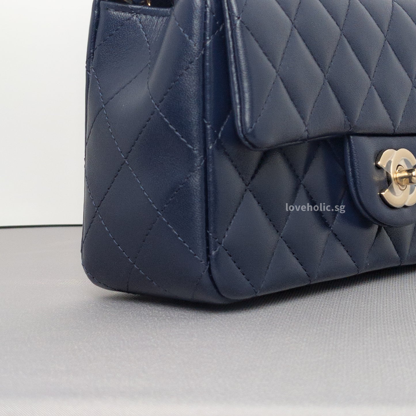 Mini Rectangle with Top Handle 24P Navy Lambskin Light Gold Hardware