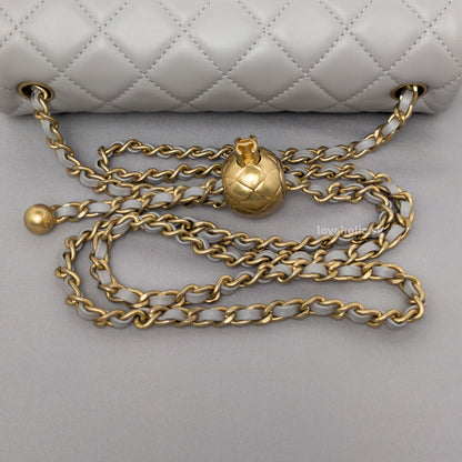 Pearl Crush Mini Rectangle 22B Light Grey Lambskin Brushed Gold Hardware