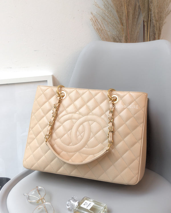 Chanel GST Grand Shopping Tote  | Beige Clair Caviar Gold Hardware