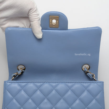 Classic Flap Mini Rectangle | 21C Sky Blue Lambskin Light Gold Hardware