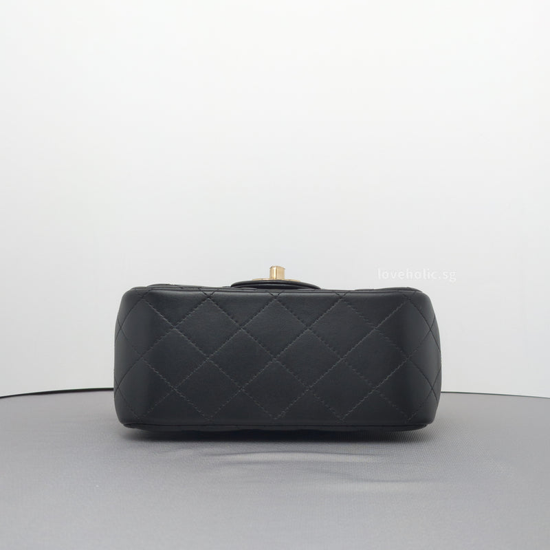 Classic Flap Mini Square | Black Lambskin Light Gold Hardware