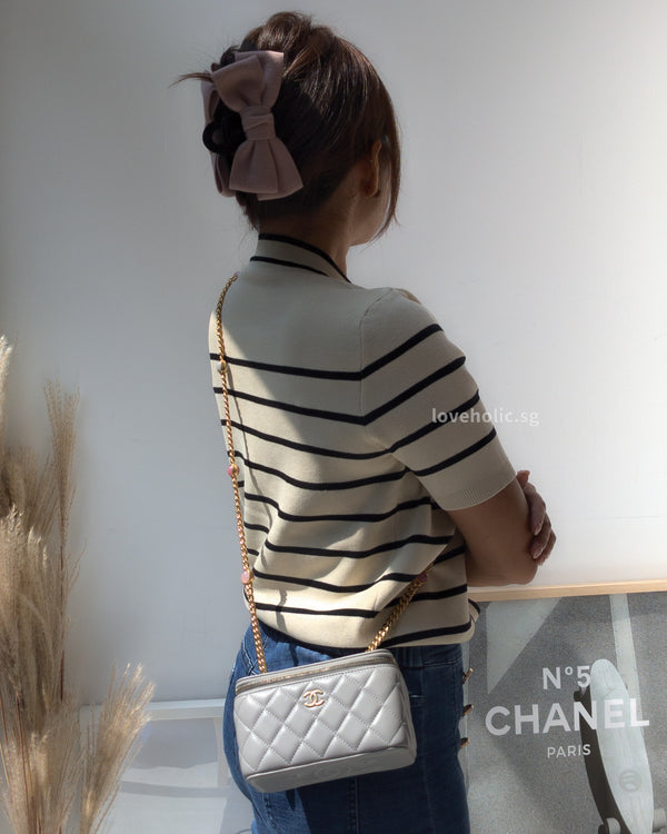 Chanel Vanity Bag Jewels on Chain | 22B Grey Lambskin Light Gold Hardware