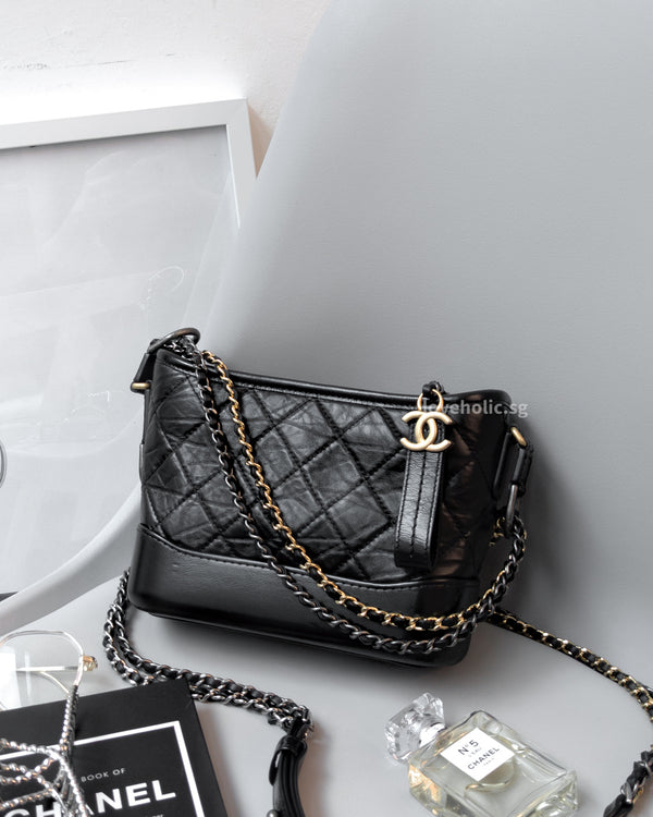 Chanel Gabrielle Hobo Small | Black Aged Calfskin Gold/Silver Hardware