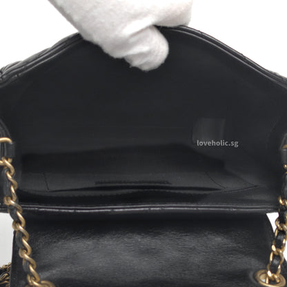 Hobo Chevron Crossbody Small | Black Aged Calfskin Brushed Gold Hardware