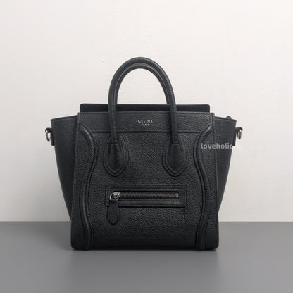 Celine Luggage Nano | Black Calfskin Ruthenium Hardware-whitebackground