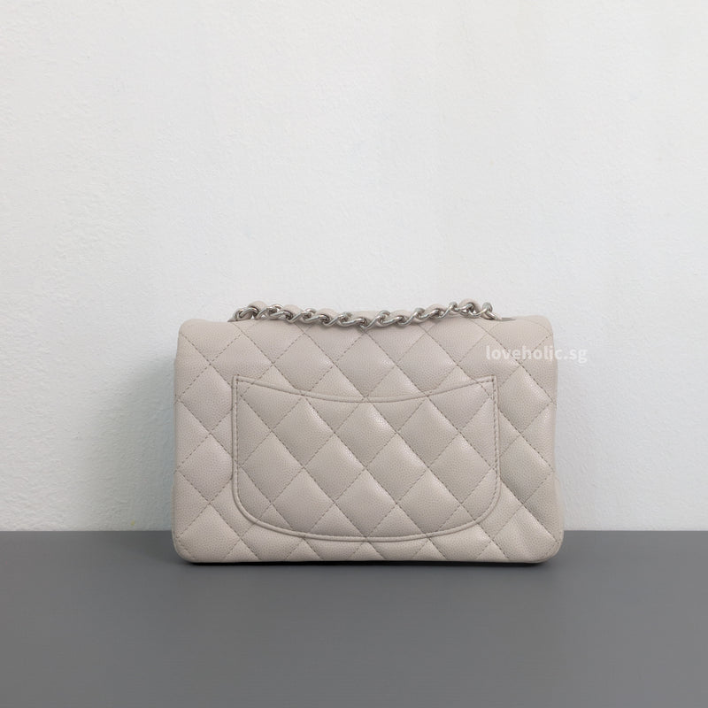 Chanel Classic Flap Mini Rectangle | 18B Ivory White Caviar Silver Hardware-back