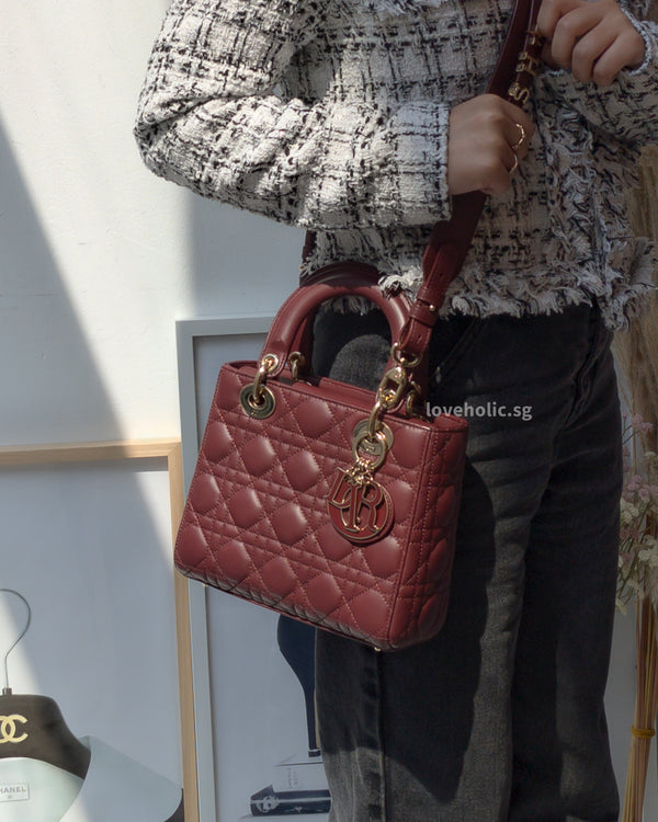 Dior My ABC Lady Dior Small | Burgundy Lambskin Light Gold Hardware-modelshots
