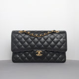 Chanel Classic Flap Medium | Black Caviar Light Gold Hardware-whitebackground