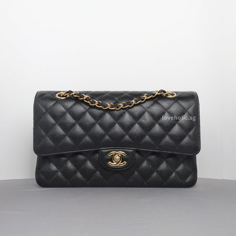 Chanel Classic Flap Medium | Black Caviar Light Gold Hardware-whitebackground