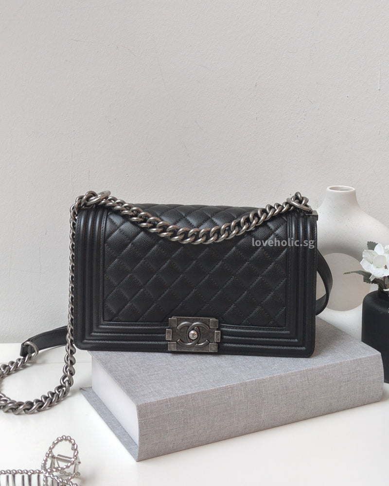 Chanel Boy Medium | Black Caviar Ruthenium Hardware-main