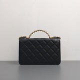 Chanel Wallet On Chain With Top Handle | 22S Black Caviar Brushed Gold Hardware-back