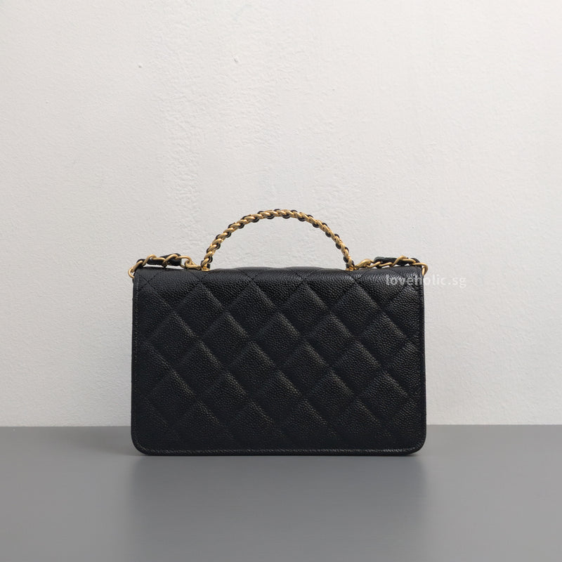 Chanel Wallet On Chain With Top Handle | 22S Black Caviar Brushed Gold Hardware-back
