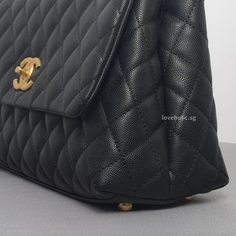 Coco Handle Medium | Black Caviar Brushed Gold Hardware