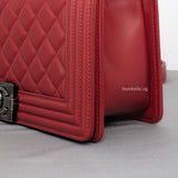 Chanel Boy Old Medium | Red Lambskin Ruthenium Hardware