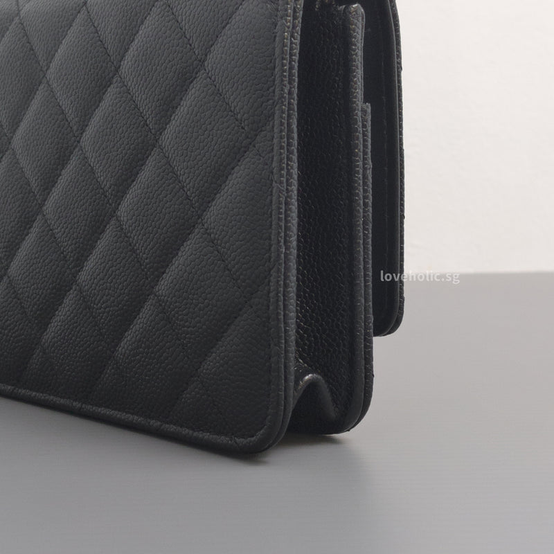 Wallet On Chain With Top Handle | 22S Black Caviar Brushed Gold Hardware